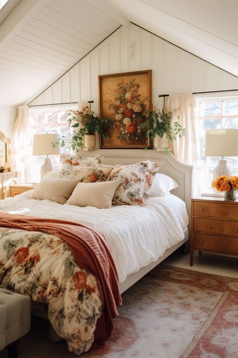 Reviving Nostalgia: Tips for a Stunning Vintage Bedroom | SampleBoard Cottage Core Bedroom Ideas, Floral Patterns Vintage, Boho Farmhouse Bedroom, Cottagecore Bedroom Ideas, Cottage Core Bedroom, Cottagecore Bedroom, Farmhouse Bedroom Ideas, Rustic Aesthetic, House Bedrooms