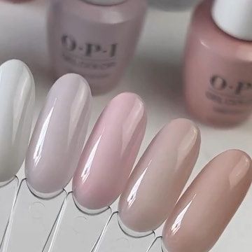 OPI Professionals on Instagram: "@nailsbytaylorjustine swatches all her must-have sheers in #OPIGelColor. What’s your go-to when a client wants a subtle, chic mani? 👇 I Couldn’t Bare Less: pale milky white Funny Bunny: perfectly polished white Love is in the Bare: romantic soft pink Bubble Bath: sweet candy pink Put it in Neutral: soft pinkish beige Bare My Soul: barely there nude #OPI #OPIObsessed #NeutralNails" Opi Milky Pink, Opi Love Is In The Bare, Bubble Bath And Funny Bunny Opi, Opi Milky White, Opi Bare My Soul, Pink Bubble Bath, Chrome Nails Opi, Bare My Soul, Opi Bubble Bath