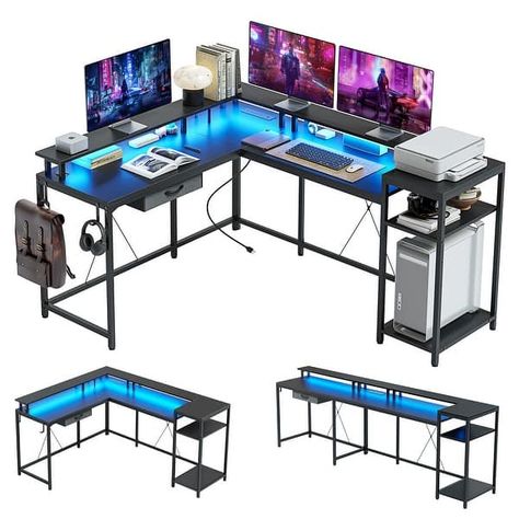 L Shaped Gaming Desk 68" - Bed Bath & Beyond - 38369751 L Shaped Desk Office, L Shaped Gaming Desk, Two Person Desk, Convertible Desk, Desk With File Drawer, Desk With Monitor, L Shaped Office Desk, Gaming Computer Desk, Long Desk