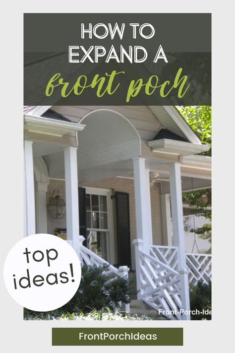 In this post we will give you the top ideas on how to expand your front porch for maximum use. These top front porch design tips are sure to maximize existing space and add curb appeal to your front porch. Learn how easy it can be to extend your front porch! How To Extend Concrete Front Porch, Small Front Porch Redo Ideas, Pergola In Front Of House Porch, Front Porch Redo Ideas, 1920s Front Porch, How To Extend Front Porch, Front Porch Post And Railing Ideas, Front Porch Patio Extension, Extend Front Porch Ideas