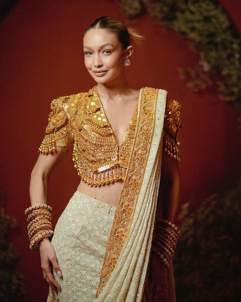 Gilded Designer Blouses That Will Rule Bridal Trends In 2024 - ShaadiWish Zayn Gigi, Bridal Trends, Cultural Centre, Denim Maxi Dress, Candice Swanepoel, Designer Blouses, Irina Shayk, Barbara Palvin, Indian Designer Outfits