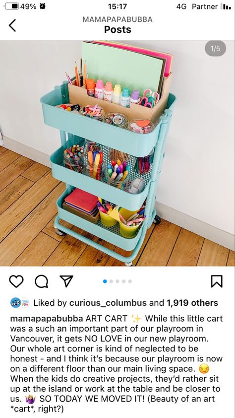 Craft Trolley Ikea, Craft Trolley Kids, Craft Trolley, Kids Art Storage, Kids Craft Storage, Kids Storage Solutions, Ikea Raskog, Craft Organisation, Craft Cart