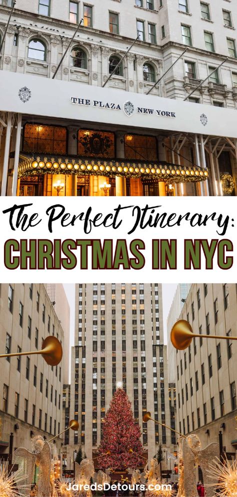 The Perfect Christmas in New York City Itinerary. Planning to spend Christmas in NYC? We’ve created the perfect New York City Christmas travel guide, featuring the best things to do, like the Rockefeller Christmas Tree, Bryant Park Winter Village, holidays at The Plaza Hotel, Radio City & the Rockettes, and more. Plus, tips on what to avoid! Click through for your perfect NYC Christmas itinerary. Best Hotels In New York City During Christmas, New York City Christmas Things To Do, Bryant Park Winter Village, Christmas Itinerary, Rockefeller Christmas Tree, New York Activities, Christmas In New York City, The Rockettes, Christmas Travel Destinations