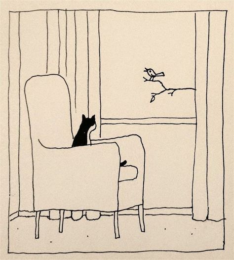 Simple Art Illustration, Quiet Drawing, Franco Matticchio, Quiet Cat, 심플한 그림, Arte Indie, Simple Illustrations, Art Mignon, Soyut Sanat Tabloları