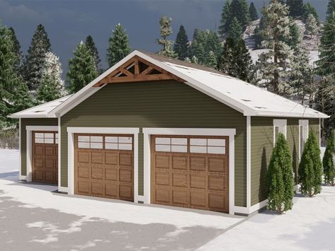 065G-0044: 3-Car Garage Plan with Boat Storage 4 Car Detached Garage, 3 Car Garage Attached To House, 3 Car Garage With Workshop, Adding Third Stall To Garage, 3 Garage Doors, 3car Garage, Three Car Garage Plans, Triple Garage, Detached Garage Designs