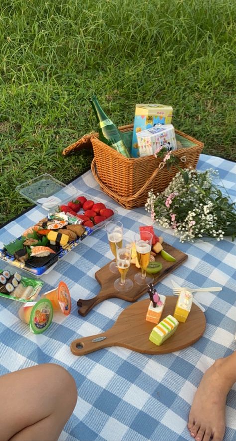 Sushi Picnic Aesthetic, Pic Nic Aesthetic, Cottagecore Aesthetic Picnic, Sushi Picnic, Solo Picnic, Rainbow Picnic, Picnic Date Food, Picnic Photo Shoot, Cottagecore Picnic