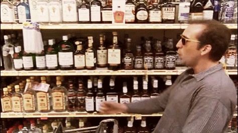 Liquor shopping (Leaving Las Vegas) Cinematography Camera, Nicolas Cage Movies, Movie Drinking Games, Vincent Vega, Mgm Las Vegas, Raising Arizona, Leaving Las Vegas, Best Mysteries, Film School