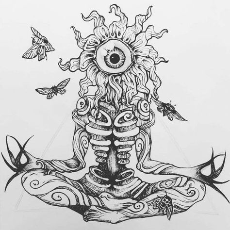 Dark Trippy Drawing Ideas, Dancing Mushroom Lady Tattoo, Long Tattoo Filler, Creepy Trippy Drawing Ideas, Drawing Using All Elements Of Art, Trippy Sketchbook Ideas, Psychadelic Tattoo Sleeve, Cool Trippy Tattoos, Trippy Sleeve Tattoo