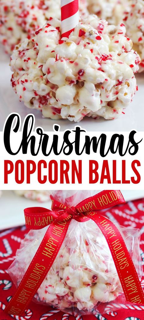 Christmas Popcorn Balls, Popcorn Balls Recipe Easy, Popcorn Balls Recipe, Marshmallow Popcorn, Crushed Peppermint, Christmas Popcorn, Easy Holiday Treats, New Year's Desserts, Sweet Popcorn