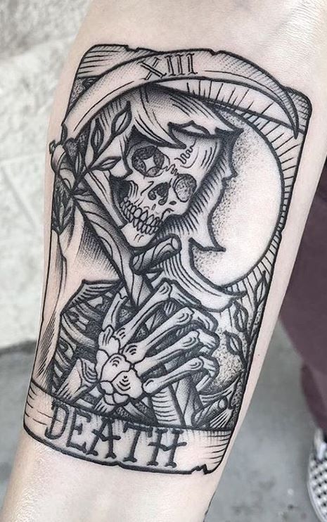 Tarot Card Tattoo, Tarot Tattoo, Grim Reaper Tattoo, Reaper Tattoo, Creepy Tattoos, Dark Art Tattoo, Skull Tattoo Design, Card Tattoo, Badass Tattoos