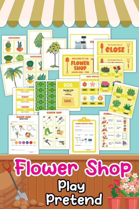 Play Flower Shop, Pretend Play Activities, Homeschooling Schedule, Pretend Play Printables, Dramatic Play Printables, Plant Store, Dramatic Play Preschool, Arranging Flowers, Play Activity