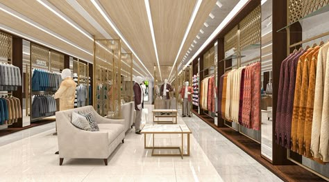 RAJENDIRA'S TEXTILE SHOWROOM on Behance Showroom Ceiling Design Modern, Textile Showroom Interior Design, Showroom False Ceiling Design, Saree Showroom Interior Design, Cloth Showroom Interior, Modern Clothing Store Design, Textile Shop Interior Design, Cloth Showroom, Textile Showroom