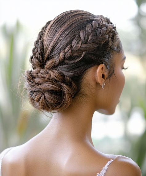 💄 Transform Glamorous Braids Updo Hairstyle with Braided Hair Updo Wedding Wedding Straight Hair Updo, Asian Bridal Hair Updo, Updo Hairstyles Brown Hair, Bun With Braids Hairstyles, Sleek Hair Updo, Formal Braided Hairstyles, Sleek Updo Hairstyles, Sleek Wedding Updo, Professional Updo Hairstyles