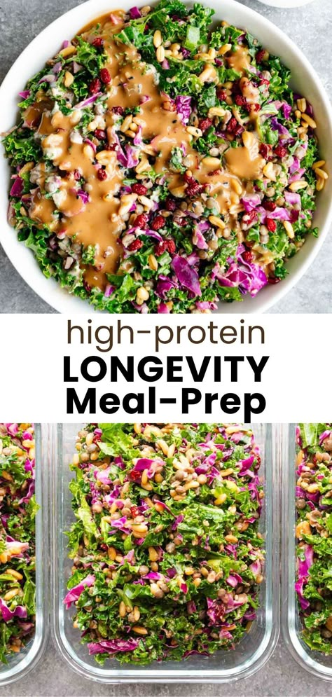 Protein Lunch Salad, Gluten Free Recipes Salads, Clean Lunch Meal Prep, Good Healthy Meal Prep Ideas, Easy Superfood Recipes, High Antioxidant Recipes, High Veggie Protein Meals, Healthy Protein Salad Recipes, Kale Salad Meal Prep