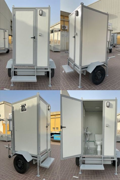 Trailer Toilets Container Toilet Design, Portapotty Ideas, Camping Toilet Diy, Portable Restroom Trailer, Bathroom Trailer, Caravan Toilet Shower Combo, Wedding Canopy Outdoor, Outdoor Shower Diy, Portable Toilet For Camping