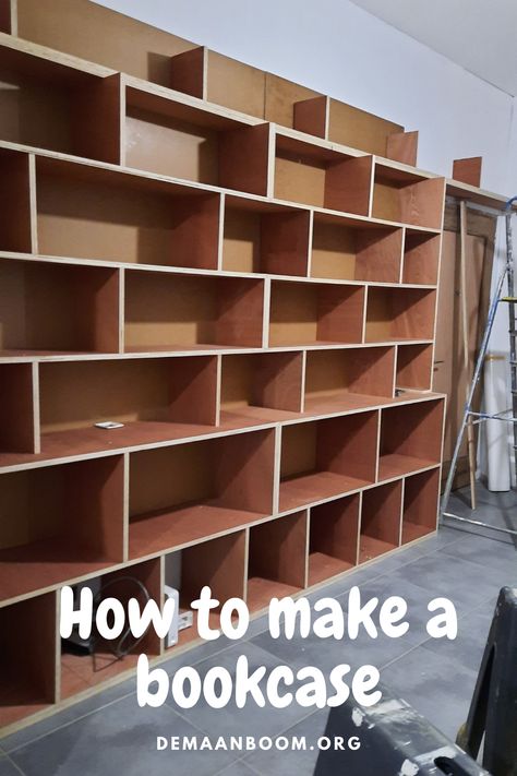 Plywood Shelves Diy Wall, Diy Plywood Bookshelf, Plywood Bookshelves, Diy Shelves Bedroom, Modern Home Library, Plywood Bookcase, Diy Bookshelf Design, Mdf Shelving, Cheap Bookshelves