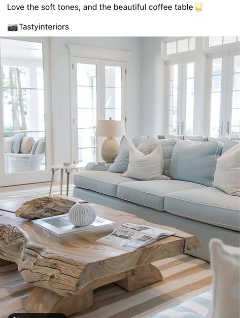 Coastal Living Room Carpet, Beach Great Room, Chic Coastal Living Room, Living Room Inspiration Coastal, Savannah Interior Design, Cozy Coastal Living Room Beach, Beach Style Home Decor, Coastal Leather Couch, Cape Style Home Interior