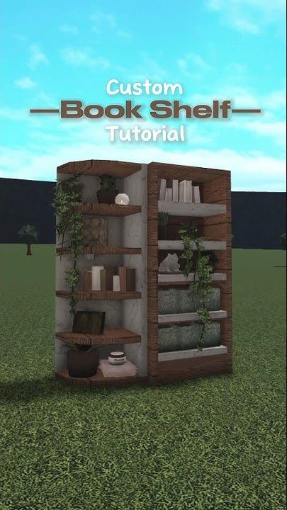 Bloxburg House Ideas Exterior Cabin, Cute Bloxburg Decor Ideas, Bookshelf Bloxburg Ideas, Bloxburg Bookcase Ideas, Bookshelves Bloxburg, Bloxburg Library Layout, Bloxburg House Inside Ideas, Bloxburg Shelf Decor, Library Room Bloxburg