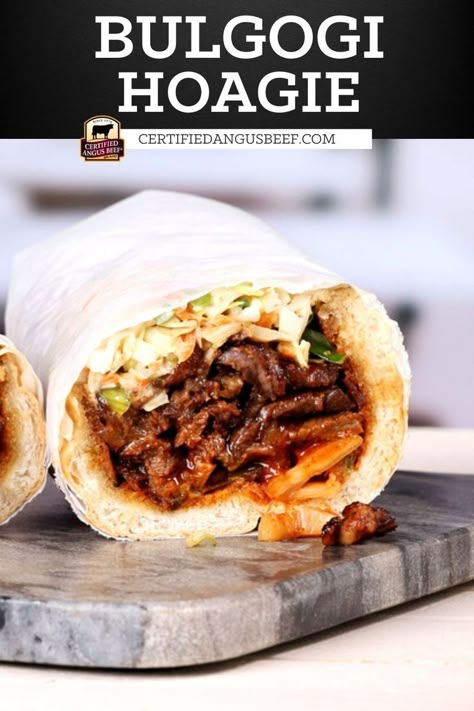 Bulgogi Sandwich Recipe, Bulgogi Sandwich, Hoagie Sandwich, Creamy Slaw, Chicken Bulgogi, Hoagie Sandwiches, Korean Beef Bulgogi, Spicy Kimchi, Bbq Desserts