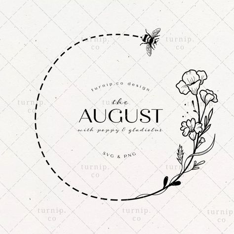 August Birth Month, Flower Wreath Svg, Poppy Flower Tattoo, August Birth Flower, Wreath Svg, Zodiac Designs, Poppy Design, Flower Circle, Frame Border