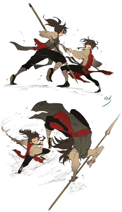 Polearm Pose, Poses Anime, Action Pose Reference, Drawing Style, 캐릭터 드로잉, Poses References, Character Poses, Figure Drawing Reference, Action Poses