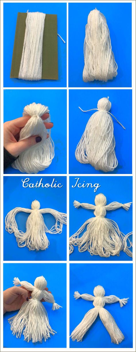 How to make a yarn doll and embellish it into an angel How To Make A Yarn Doll, Wool Dolls How To Make, Yarn Angels Diy, Tassel Dolls Diy, Yarn Angels Ornaments, How To Make An Angel, Yarn Dolls How To Make, Diy Yarn Dolls How To Make, Angel Dolls Handmade