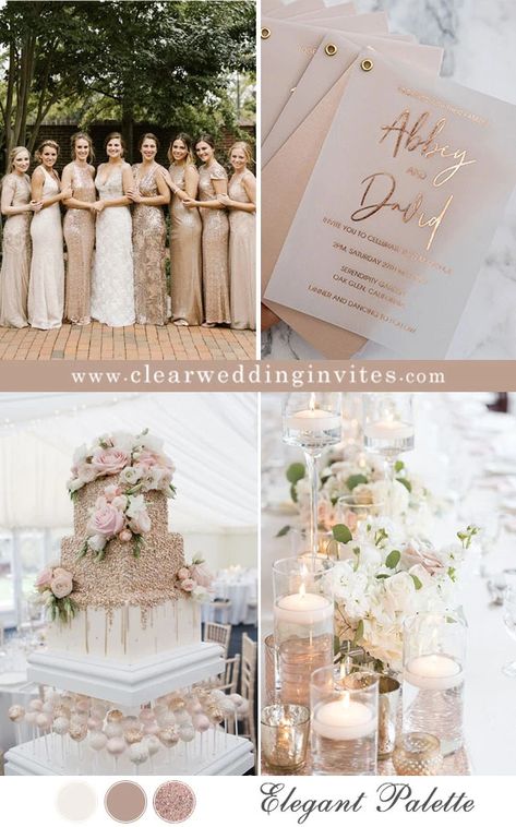 Top 7 Elegant and Stylish Wedding Color Schemes Can't Miss – Clear Wedding Invites Wedding Theme Neutral Color Schemes, Royal Wedding Colors Schemes, Elegant Wedding Schemes, Champagne Wedding Colors Spring, Boho Glam Wedding Color Palette, Family Wedding Color Scheme, Wedding Colors White And Gold, Elegant Wedding Themes 2023, Wedding Color Schemes With Champagne