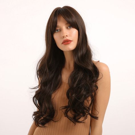 Middle Part Long Hair, Natural Wave Hair, Wigs Brown, Natural Waves Hair, Curly Hair Wig, Curly Hair Women, Natural Waves, Halloween Fancy Dress, Brown Wig