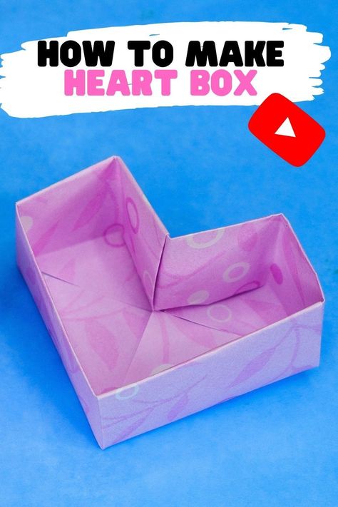 Hello Crafties! In this video I will show how to make a simple origami heart box. You can put various small things in it, such as stationery. If glued together 4 boxes can be used as a desk organiser for stationery. Also heart box can be used as a gift. How To Make Heart Box Origami, Paper Folding Box Easy, Origami Heart Box Tutorial, Origami Heart Box Step By Step, Heart Box Origami, Heart Box Diy, Heart Box Template, Easy Origami Heart, Origami Box Easy