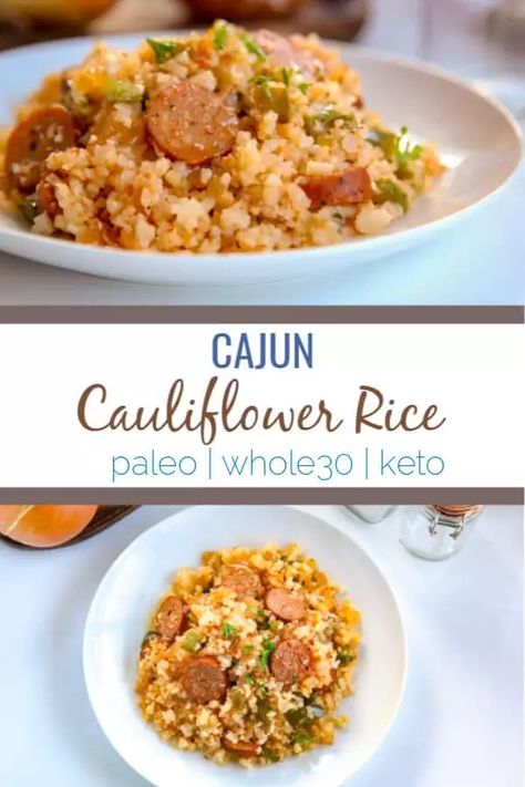 Cajun Cauliflower Rice, Cajun Cauliflower, Paleo Menu, Riced Cauliflower, Paleo Cookbook, Paleo Chicken Recipes, Cauliflower Rice Recipes, Dirty Rice, Cooking Chicken