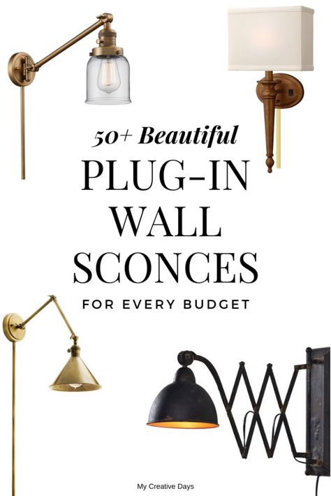 If you are looking for wall sconces for a space in your home, here are more than 50 beautiful plug-in wall sconces that fit every style and budget. Bedroom Wall Sconces Bedside Lighting Ideas, Wall Sconces Bedroom Plug In, Sconces In Bedroom, Dimmable Plug In Wall Lamp, Plugin Wall Sconces, Wall Lamp Plug In Bedroom Wicker, Vintage Plug In Wall Lamp, Farmhouse Style Bedroom Decor, Wood Lighting