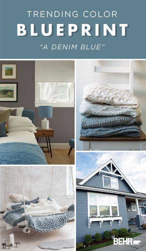 This fall, update the interior design of your home with the Behr 2019 Color of the Year: Blueprint. A mid-tone shade of blue that’s warmer than denim and softer than navy, this trending paint color can be used on the interior and exterior of your home. Click below to explore coordinating paint color palettes, home decor inspiration, and more. Paint Colour Palettes, House Interior Paint, Interior Paint Color Palette, Coordinating Paint Colors, Things Paint, Interior Paint Colors For Living Room, Interior Paint Colors Schemes, Paint Trends, Trending Paint Colors