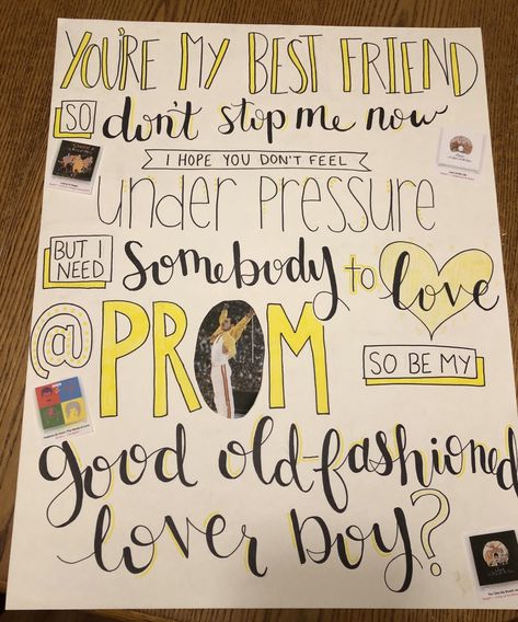 Queen Band Promposal poster Band Promposal, Best Prom Proposals, Creative Prom Proposal Ideas, Homecoming Poster Ideas, Country Prom, Funny Prom, Prom Posters, Cute Homecoming Proposals, Cute Prom Proposals