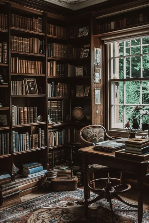 English Countryside Home, Manor Interior, English Aesthetic, Home Library Rooms, Library Living Room, Story Backgrounds, Countryside Home, Log Cabin Rustic, Perfect English