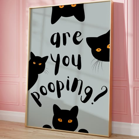 Are You Pooping Cat Pop Art | Cat Prints Wall Art | Bathroom Print | College Bathroom Decor | Cat Lover Gift | Printable Cat Art | Funny Cat Toilet Artwork Wall Decor, Fancy Room Decor, Bathroom Posters Printable, Retro Aesthetic Posters, Prints Pink Aesthetic, Posters Girly, 70s Aesthetic Art, 70s Bathroom Decor, Wall Prints Vintage