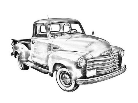 Car Drawing Pencil, Truck Tattoo, Animated Art, Illustration Canvas, Chevy Classic, Car Prints, 3d Art Drawing, Posters For Sale, Vintage Truck