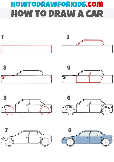 How To Draw A Sports Car, How To Draw Cars Easy, Easy Cars Drawing, Cartoon Cars Drawing Simple, How To Draw Vehicles, How To Draw Cars Step By Step, How To Draw A Car Step By Step, How To Draw A Car Easy, Easy Car Sketch