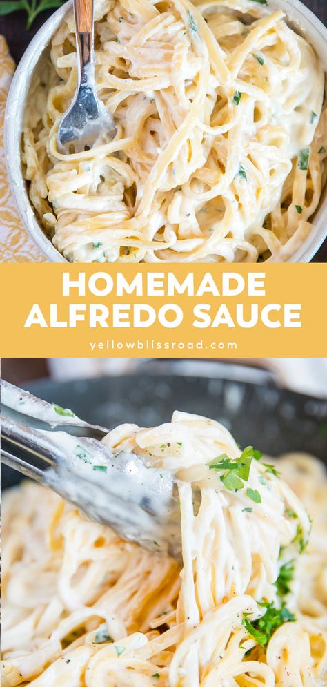 Homemade Alfredo Sauce is so creamy and flavorful, and so simple to make from scratch! Great for pasta, pizza and more! Alfredo Dinner, Easy Homemade Alfredo, Alfredo Sauce Easy, Alfredo Sauce Recipe Easy, Alfredo Sauce Recipe Homemade, Pasta Alfredo, Homemade Sauce Recipes, Make From Scratch, Homemade Alfredo