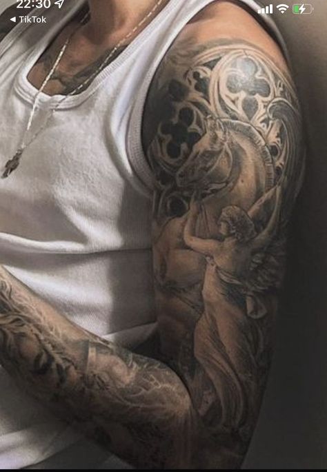 Angel Shoulder Tattoo Men, Arm Tattoos Lettering, Bird Shoulder Tattoos, Tattoo Fillers, Mens Body Tattoos, Revelation Tattoo, Roman Tattoo, Where Tattoo, Atlas Tattoo