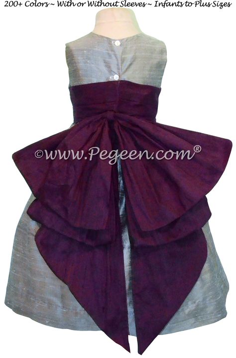 Silver Gray and Eggplant Silk Cinderella Style Bow Flower Girl Dresses Cinderella Flower Girl Dress, Eggplant Flower Girl Dress, Grey Flower Girl Dress, Gray Flower Girl, Purple Flower Girl Dress, Cheap Flower Girl Dresses, Tutus For Girls, Custom Dresses, Classic Looks