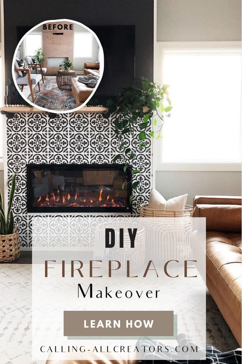 Discover how to transform your old fireplace into a stunning focal point with this budget-friendly DIY fireplace makeover guide. Learn easy and affordable techniques to achieve a beautiful fireplace without breaking the bank. Perfect for those looking for cheap and easy fireplace makeover ideas. Fireplace Makeover Short Ceiling, Portable Fireplace Makeover, Revamp Fireplace, Fireplace Makeover Before And After, Electric Fireplace Makeover, Upgrade Fireplace, Easy Fireplace Makeover, Redo Fireplace, Tile Fireplace Makeover