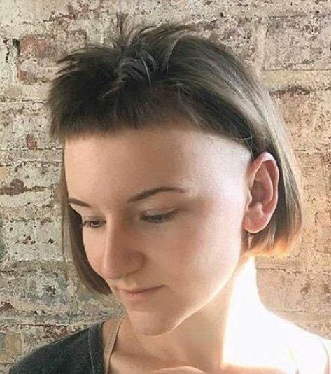 #hairdare #bob #undercut #microbangs #bobhaircut #bangs #closeshave #womenshair #beauty Microbangs Hairstyles, Microbangs Short Hair, Bad Bangs, Mum Hair, Womens Bob Hairstyles, Bald Haircut, Bob Undercut, V Bangs, Shaved Head Women