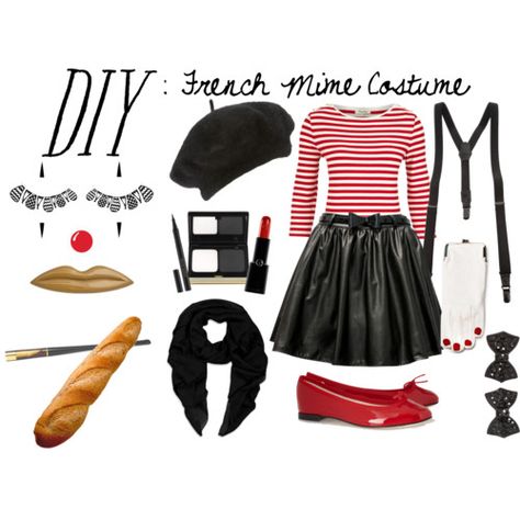 diy french costume French Costume Ideas, Mime Halloween Costume, French Mime, Cute Easy Halloween Costumes, Mime Costume, Purim Costumes, Black Fall Outfits, French Costume, French Party