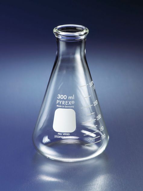 PYREX® Narrow Mouth Erlenmeyer Flask with Heavy Duty Rim, Graduated | Corning Conical Flask, Yeast Starter, Erlenmeyer Flask, Us School, Science Party, Mad Science, Laboratory Science, Beakers, Pyrex Glass