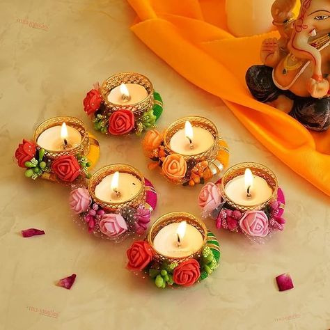 Amazon.com: TIED RIBBONS 6 pcs Handmade Tea Light Candle Holder for Centerpiece, Dining Table, Office | Tealight Candle Holder for Home | Indian Return Gifts for Christmas Decorations : Home & Kitchen Centerpiece Dining Table, Dining Table Office, Diwali Candles, Home Indian, Diwali Decoration Items, Diwali Lights, Lighting Decoration, Indian Gifts, Tealight Candles