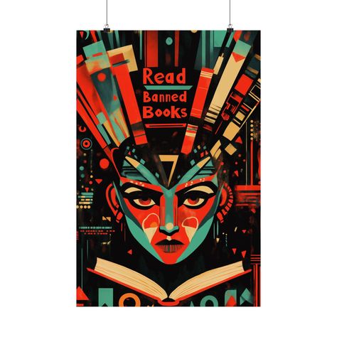 Read Banned Books Poster Wall Art Freedom of Expression Thought Poster for Home Office Books Store or Dorm Room Think Poster, Power Of Reading, Books Poster, Art Freedom, The Power Of Reading, Read Banned Books, Freedom Of Expression, Abstract Illustration, Banned Books