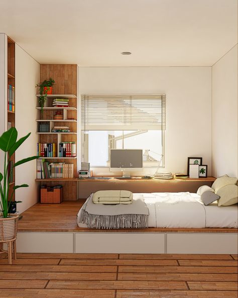 Open Storage Bedroom, Bedroom 3x3, Different Floors, Small Room Interior, Small Bedroom Inspiration, Bedroom Pop Design, Colorful Room Decor, Japanese Home Design, Small Room Design Bedroom