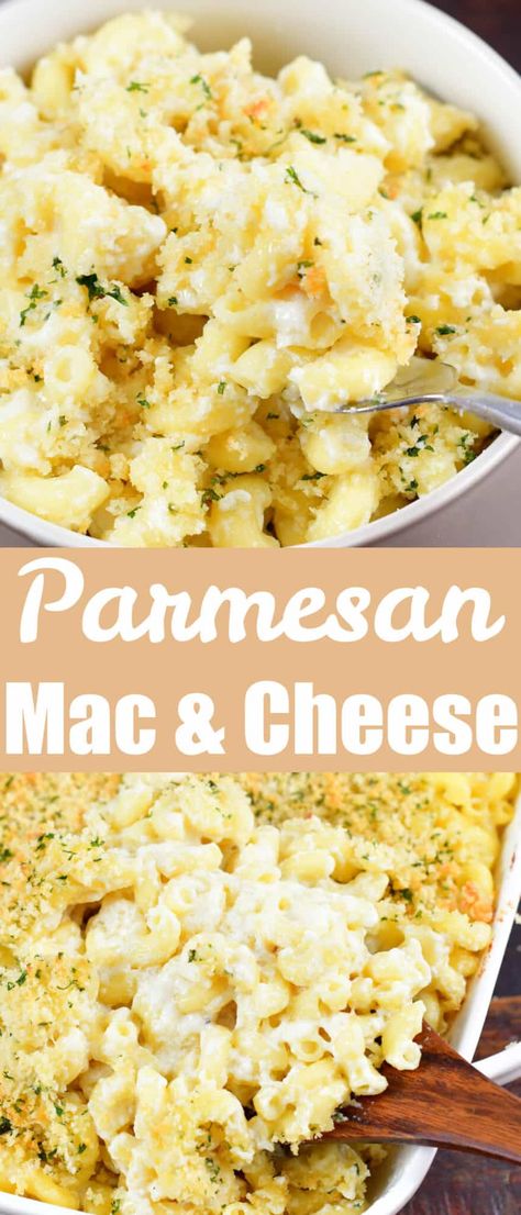 Parmesan Baked Mac and Cheese is the ultimate comfort food. The pronounced parmesan cheese flavors are what make this dish stand out, and the decadently creamy consistency is what keeps you coming back for more. Plus, the crunchy topping is so very satisfying! If you're a fan of parmesan cheese, you're going to absolutely love this slightly elevated version of simple mac and cheese. Garlic Parm Mac And Cheese, Mac N Cheese With Parmesan, What To Make With Parmesan Cheese, Parmasean Cheese Recipes, Hearts Of Palm Mac And Cheese, Meals With Parmesan Cheese, Parmesan Noodles Easy, Elevated Mac And Cheese, Parmesan Mac And Cheese Recipe