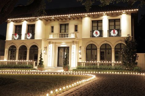 C7 Vs C9 Christmas Lights On House, C7 Christmas Lights On House, Professional Christmas Lights, C7 Christmas Lights, Las Vegas Apartments, House Design Plans, C9 Christmas Lights, Square Columns, Christmas House Lights