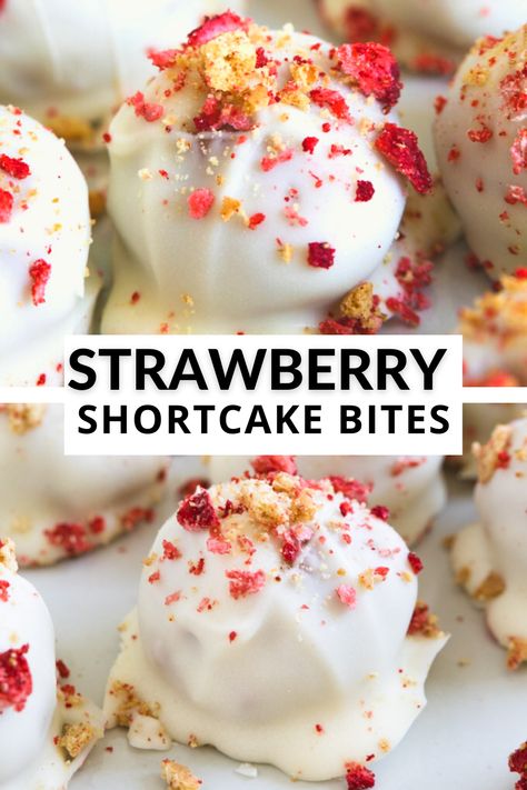 These strawberry shortcake bites are healthy, only contain 5 ingredients and require no baking! The perfect summer dessert! Strawberry Shortcake Bites, Strawberry Dessert Recipes, Easy Baking Recipes Desserts, Sweet Snacks Recipes, Strawberry Desserts, Baked Dessert Recipes, Free Amigurumi Patterns, Baking Sweets, Fun Baking Recipes